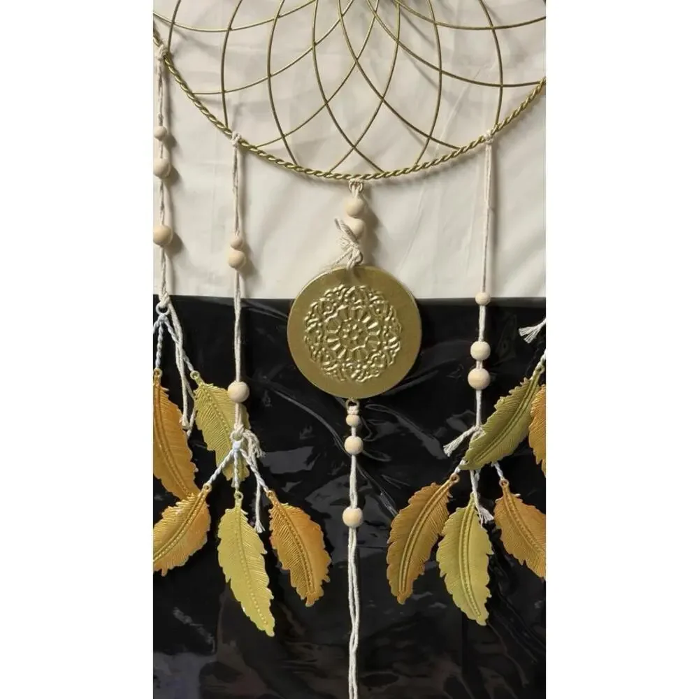 Large Metal Dream Catcher Wall Hanging Gold Feathers Boho‎ Decor 30” Long